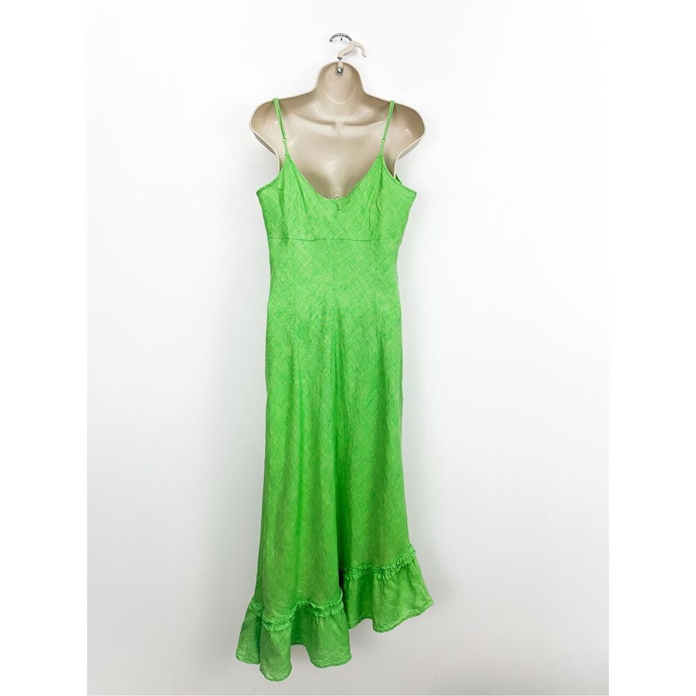Banana Republic Women’s Y2K Spring Green Linen Spaghetti Strap Asymmetrical Hem - Picture 2 of 12